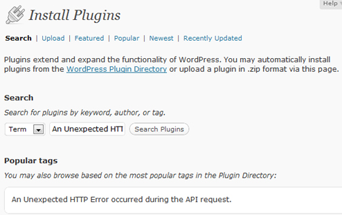 Wordpress - An Unexpected HTTP Error occurred during the API request