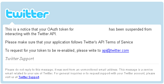 Twitter Application suspension notice