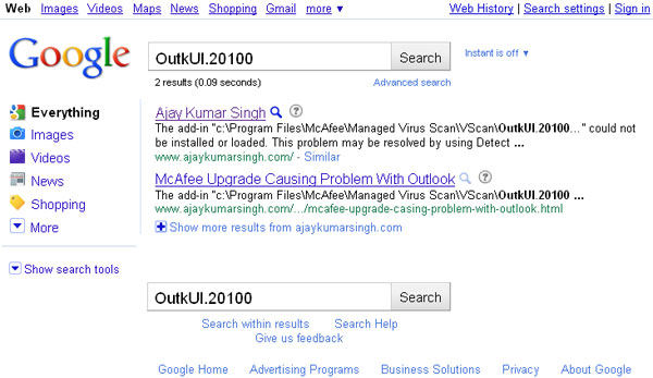 Google Search Result for OutkUI.20100