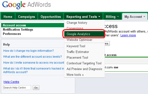 Google AdWords -> Google Analytics