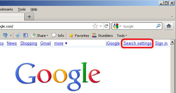 Google Search Settings in Firefox