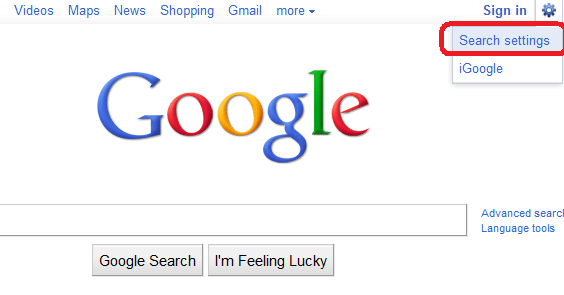 Google Search Settings in IE