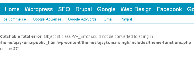 WordPress Error: Catchable fatal error Object of class WP_Error could not be converted to string in