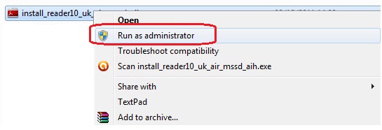 Run Adobe Reader Installer as Administrator