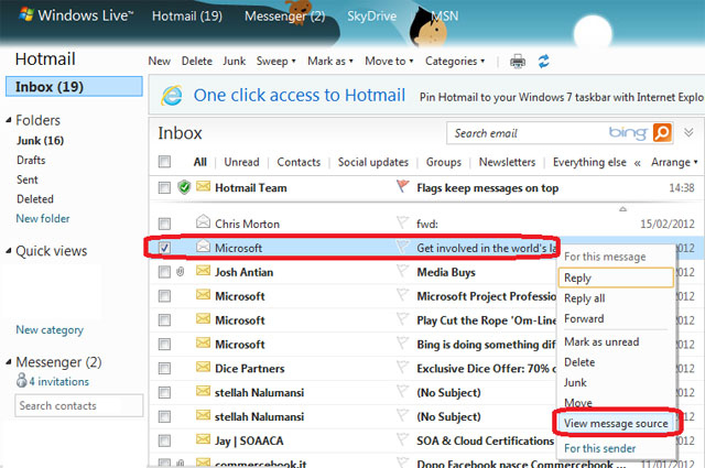 Hotmail - Find Senders IP Address