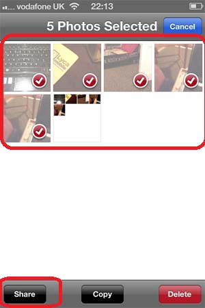 Select up to maximum 5 photos and then tap on Share Select up to maximum 5 photos and then tap on Share