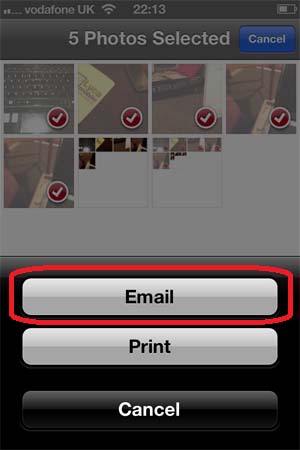 Tap on Email to send all selected photos by Email Tap on Email to send all selected photos by Email