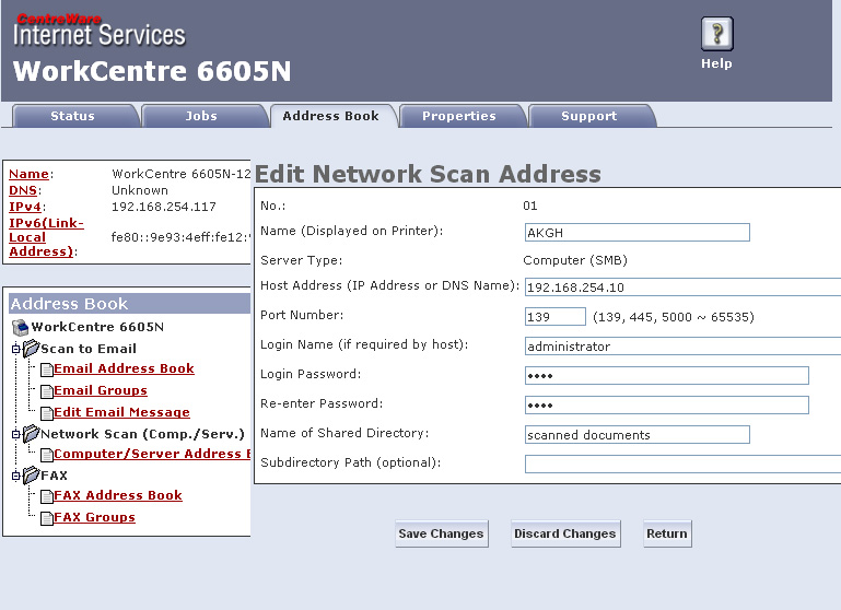 Xerox WorkCenter 6605 SMB Scan Settings