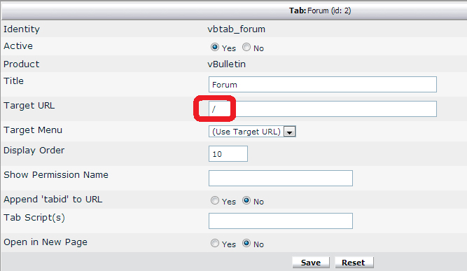 vBulletin change forum tab to forum root